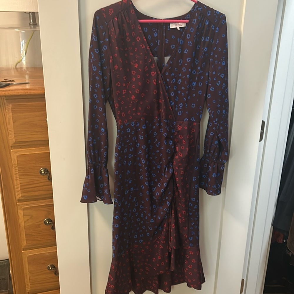 Parker Noni cheetah print midi ruffle dress